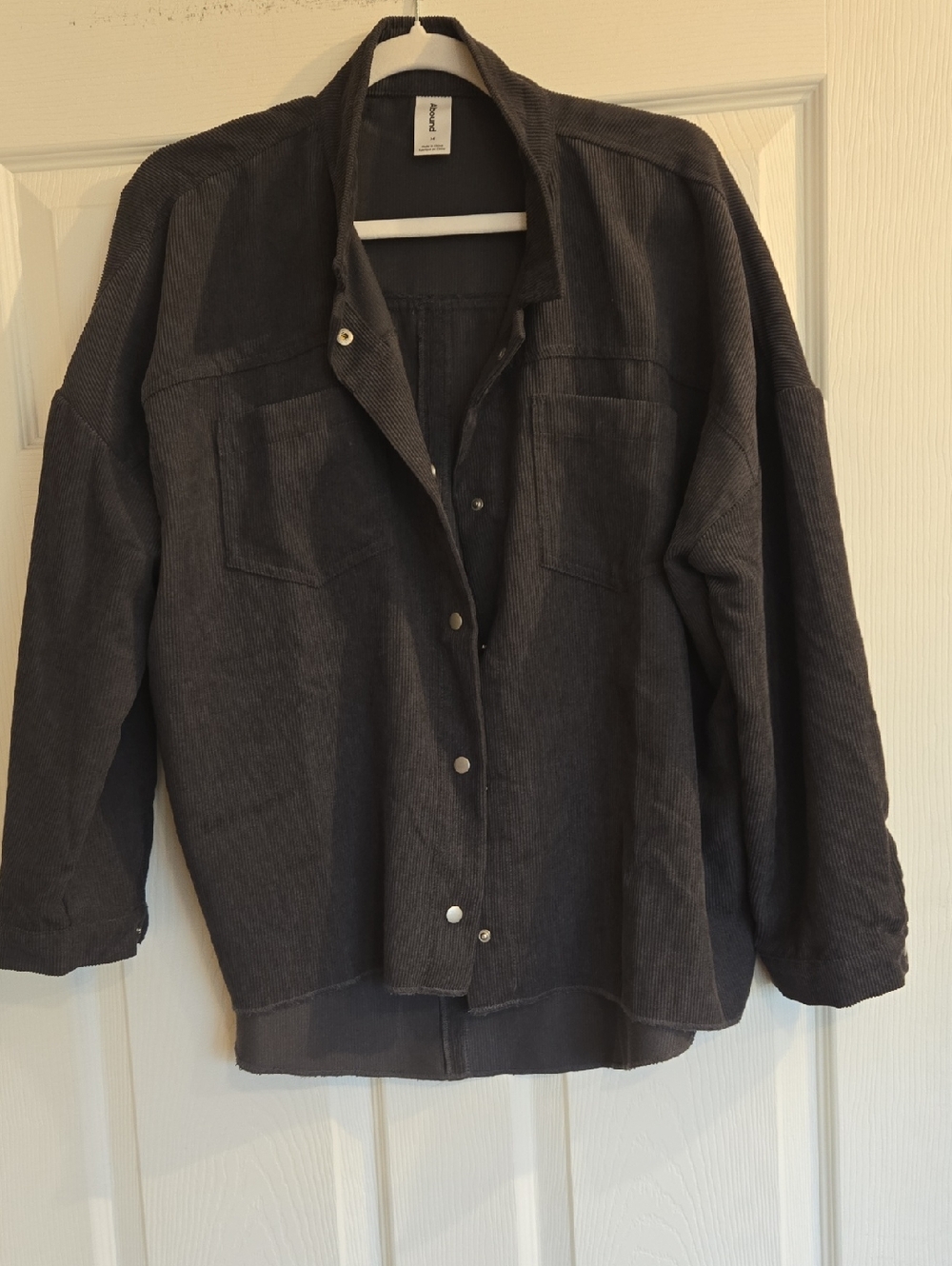 Abound Dark Charcoal Micro Corduroy Shacket - Button Front Medium
